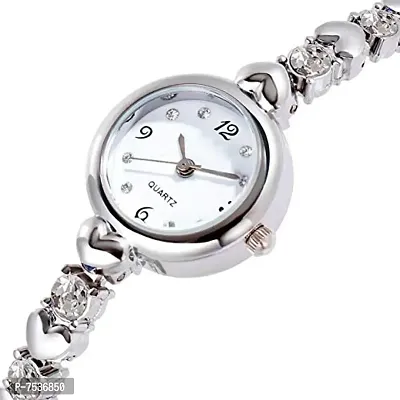 Acnos Silver Heart Shape Round dial Diamond with Bracelet Super Quality Analog Watch for Women (White, Silver) Pack of 2-thumb5