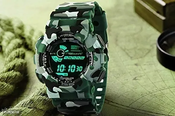 Acnos Brand - A Digital Watch Shockproof Multi-Functional Automatic Army Full Green Color Army Strap Waterproof Digital Sports Watch for Men's Kids Watch for Boys Watch for Men Pack of-1-thumb3