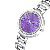 Acnos Purple Dial Round Diamond Silver Chain Belt MT Analogue Watch for Girl's and Women's Pack of - 1 (MT-209)-thumb1