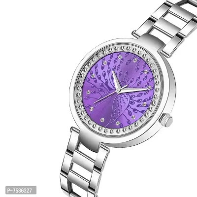 Acnos Purple Dial Round Diamond Silver Chain Belt MT Analogue Watch for Girl's and Women's Pack of - 1 (MT-209)-thumb2