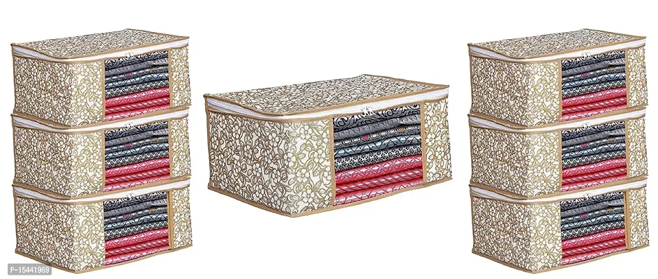 Acnos Metalic Gold Design White Chain 7 Piece Non Woven Large Size Saree Cover Set Pack Of 7 Gold and White-thumb0