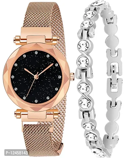 Stylish Stainless Steel Analog Watches with Bracelets For Women-2 Pieces