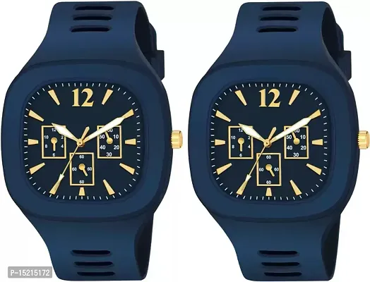 Stylish Blue Silicone Analog Watches For Men Pack Of 2-thumb0