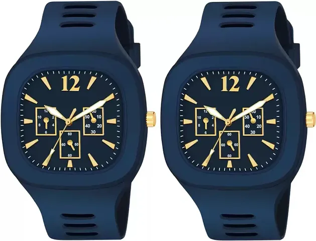 Stylish Silicone Analog Watches Combo For Men Pack Of 2