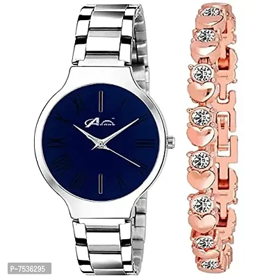 Acnos Analogue Women's 4 Different Blue Dial Stainless Steel Silver Band Watch With Rosegold Bracelet-thumb0