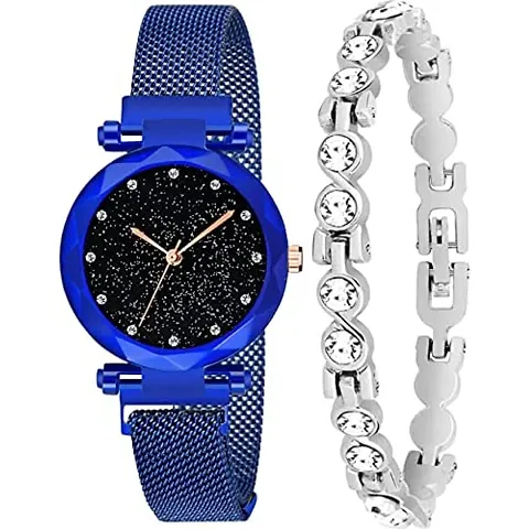 Acnos Brand - A Brand Watches with Bracelet for The Special Day and Wishes 6 Different Colors 12 Diamond Round Dial Magnet Watches with Bracelet !
