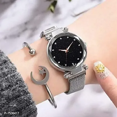 Acnos Brand - A Brand Watches with Bracelet for The Special Day and Wishes Silver Colors Round Diamond Dial Magnet Watches with Bracelet !-thumb3