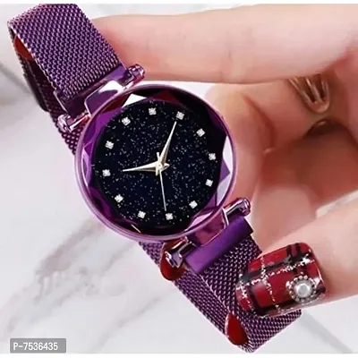 Acnos Brand - A Brand Watches with Bracelet for The Special Day and Wishes Purple Colors Round Diamond Dial Magnet Watches with Bracelet !-thumb5