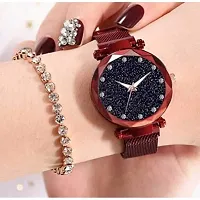 Acnos Brand - A Brand Watches with Bracelet for The Special Day and Wishes Red Colors Round Diamond Dial Magnet Watches with Bracelet !-thumb3