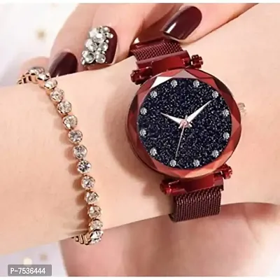 Acnos Brand - A Brand Watches with Bracelet for The Special Day and Wishes Red Colors Round Diamond Dial Magnet Watches with Bracelet !-thumb4