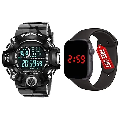 Acnos Digital Dial Shockproof Multi-Functional Automatic Color Army Strap Waterproof Digital Sport Watch for Mens Kids Watch for Boys - Watches for Men Pack of 2