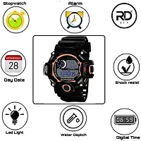 Acnos Brand - A Digital Watch with Square LED Shockproof Multi-Functional Automatic Orange Boader Black Waterproof Digital Sports Watch for Men's Kids Watch for Boys - Watch for Men Pack of 2-thumb3