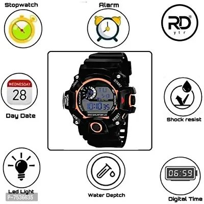 Acnos Brand - A Digital Watch with Square LED Shockproof Multi-Functional Automatic Orange Boader Black Waterproof Digital Sports Watch for Men's Kids Watch for Boys - Watch for Men Pack of 2-thumb4