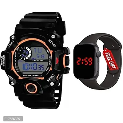 Acnos Brand - A Digital Watch with Square LED Shockproof Multi-Functional Automatic Orange Boader Black Waterproof Digital Sports Watch for Men's Kids Watch for Boys - Watch for Men Pack of 2-thumb0