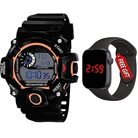 Acnos Brand - A Digital Watch with Square LED Shockproof Multi-Functional Automatic Black Waterproof Digital Sports Watch for Men's Kids Watch for Boys - Watch for Men Pack of 2
