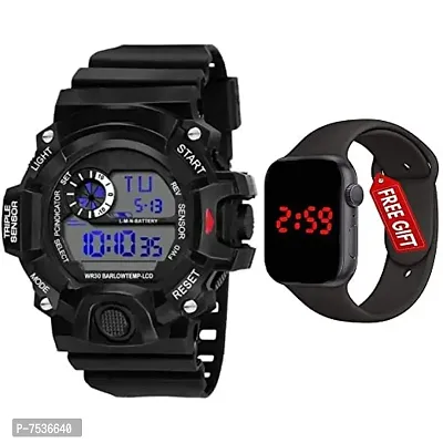 Acnos Brand - A Digital Watch with Square LED Shockproof Multi-Functional Automatic Black Boader Black Waterproof Digital Sports Watch for Men's Kids Watch for Boys - Watch for Men Pack of 2