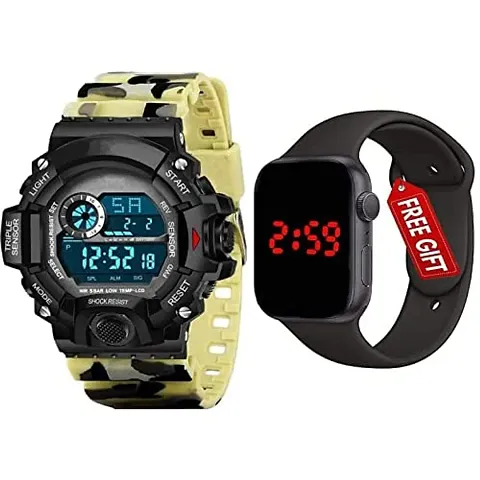 Acnos Brand - A Digital Watch with Square LED Shockproof Multi-Functional Automatic 5 Color Army Strap Waterproof Digital Sports Watch for Men's Kids Watch for Boys - Watch for Men