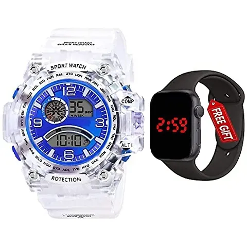Acnos Brand - A Digital Watch with Square LED Shockproof Multi-Functional Automatic 5 Color Dial White Strap Waterproof Digital Sports Watch for Men's Kids Watch for Boys - Watch for Men