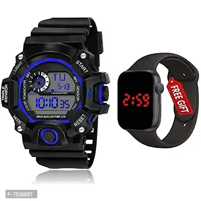 Acnos Brand - A Digital Watch Square LED Shockproof Multi-Functional Automatic Blue Boader Black Waterproof Digital Sports Watch for Men's Kids Watch for Boys - Watch for Men Pack of 2