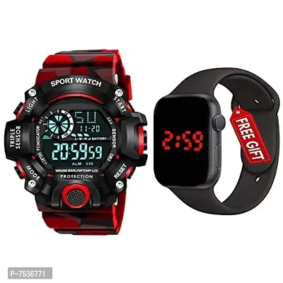 Acnos Brand - A Digital Watch with Square LED Shockproof Multi-Functional Automatic Red Color Army Strap Waterproof Digital Sports Watch for Men's Kids Watch for Boys Watch for Men Pack of 2-thumb0