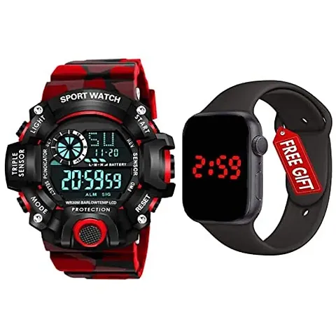 Acnos Brand - A Digital Watch with Square LED Shockproof Multi-Functional Automatic 5 Color Army Strap Waterproof Digital Sports Watch for Men's Kids Watch for Boys Watch for Men Pack of 2