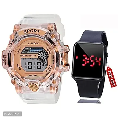 Acnos Brand - A Digital Alram Time Day Second Shockproof Multi-Functional Automatic White Rosegold Waterproof Digital Sports Watch for Men's Kids Watch for Boys Watch for Men Pack of 2-thumb0