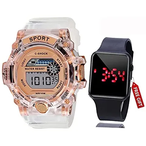 Acnos Brand - A Digital Alram Time Day Second Shockproof Multi-Functional Automatic White Waterproof Digital Sports Watch for Men's Kids Watch for Boys Watch for Men Pack of 2