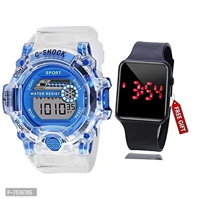 Acnos Brand - A Digital Alram Time Day Second Shockproof Multi-Functional Automatic White Blue Waterproof Digital Sports Watch for Men's Kids Watch for Boys Watch for Men Pack of 2