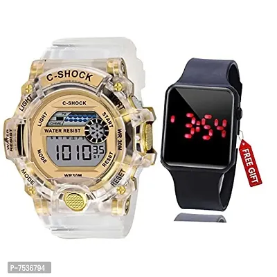 Acnos Brand - A Digital Alram Time Day Second Shockproof Multi-Functional Automatic White Gold Waterproof Digital Sports Watch for Men's Kids Watch for Boys Watch for Men Pack of 2