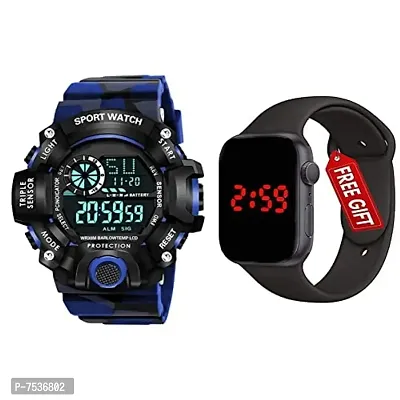 Acnos Brand - A Digital Watch with Square LED Shockproof Multi-Functional Automatic Blue Color Army Strap Waterproof Digital Sports Watch for Men's Kids Watch for Boys Watch for Men Pack of 2
