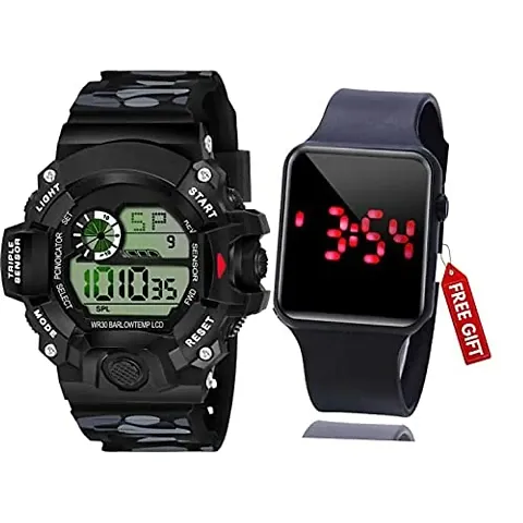 Acnos Brand - A Digital Watch with Square LED Shockproof Multi-Functional Automatic 5 Color Army Strap Waterproof Digital Sports Watch for Men's Kids Watch for Boys - Watch for Men Pack of 2