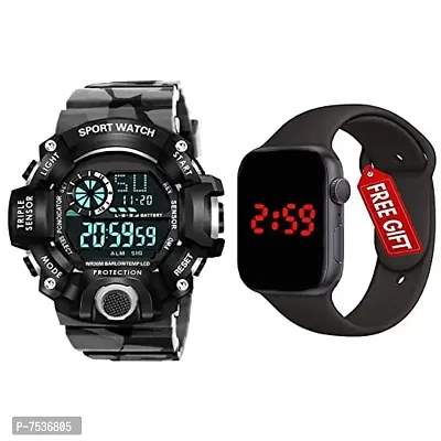 Acnos Brand - A Digital Watch with Square LED Shockproof Multi-Functional Automatic White Grey Color Army Strap Waterproof Digital Sports Watch for Men's Kids Watch for Boys Watch for Men Pack of 2