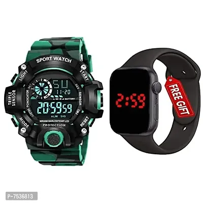 Acnos Brand - A Digital Watch with Square LED Shockproof Multi-Functional Automatic Green Color Army Strap Waterproof Digital Sports Watch for Men's Kids Watch for Boys Watch for Men Pack of 2