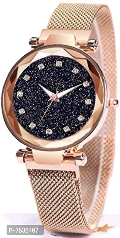 Acnos Analogue Women's Watch (Black Dial Rose Gold Colored Strap)