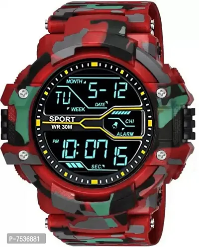 Acnos Brand - A Digital Boy's Watch (Black Dial, Red Strap)