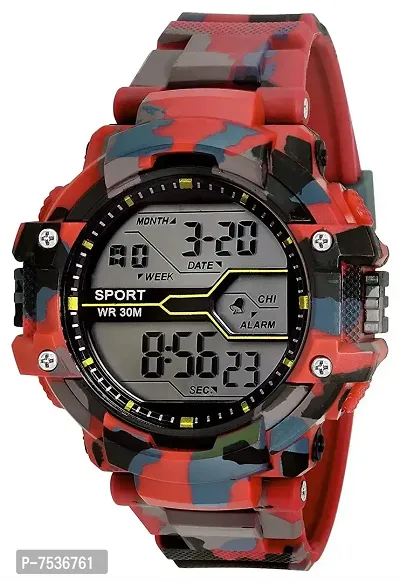 Acnos Red Color Army Shockproof Waterproof Digital Sports Watch for Mens Kids Sports Watch for Boys - Military Army Watch for Men-thumb0