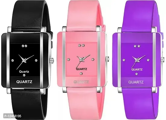 Stylish PU Analog Watches For Women- 3 Pieces