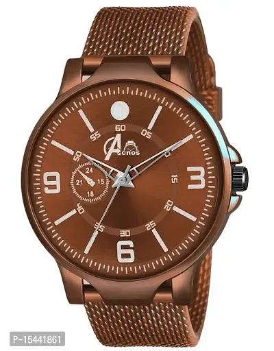 Acnos Brown PU Chronograph Strap Analog Wrist Watch for Men Women Pack Of 1-thumb0