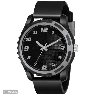 Elegant Black Dial Black Rubber Belt Analog Watch For Men And Boys-thumb0