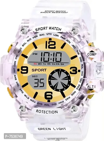 Acnos Brand - A Heavy Quality Digital Alarm Shockproof Multi-Functional Automatic White Strap Gold Dial Waterproof Digital Sports Watch for Men's Kids Watch for Boys - Watch for Men Pack of 1