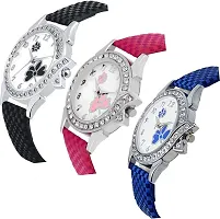 Acnos Special Super Quality Analog Watches Combo Look Like Preety for Girls and Womne Pack of - 3(DMND-BLK-PNK-Blue)-thumb2