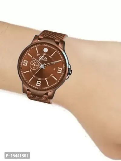 Acnos Brown PU Chronograph Strap Analog Wrist Watch for Men Women Pack Of 1-thumb4