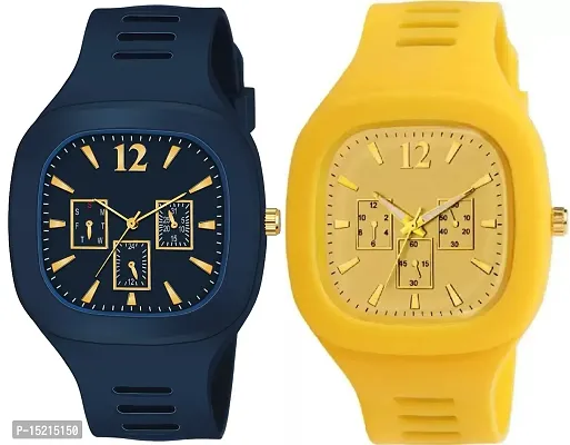 Stylish Multicoloured Silicone Analog Watches For Men Pack Of 2