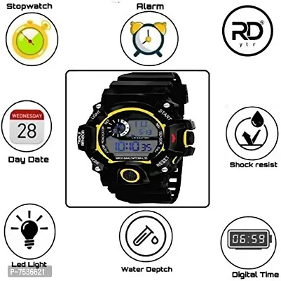 Acnos Brand - A Digital Watch with LED Shockproof Multi-Functional Automatic Yellow Boader Black Waterproof Digital Sports Watch for Men's Kids Watch for Boys - Watch for Men Pack of 2-thumb4