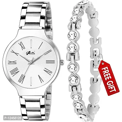 Stylish Stainless Steel Analog Watches with Bracelets For Women-2 Pieces