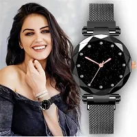 Acnos Black Color 12 Point Diamond with Trending Magnetic Analogue Metal Strap Watch for Girl's and Women's Pack of - 1(DM-200)-thumb2