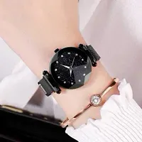 Acnos Black Color 12 Point Diamond with Trending Magnetic Analogue Metal Strap Watch for Girl's and Women's Pack of - 1(DM-200)-thumb4