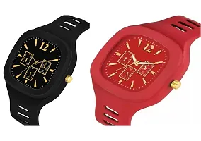 Stylish Multicoloured Silicone Analog Watches For Men Pack Of 2-thumb1