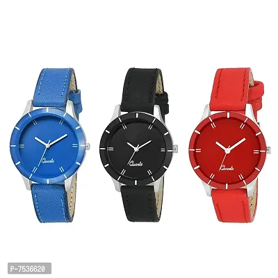 Acnos Blue Black and Red Color Good Looking Analog Watch Combo for Women Pack of-3(605-blk-rd-blu)