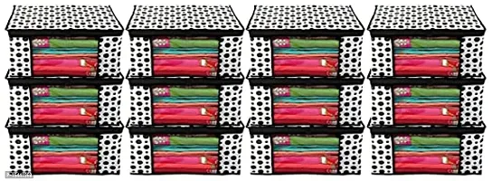 Acnos Metalic Black Design Chain White 12 Piece Non Woven Large Size Saree Cover Set Pack Of 12 Black and White